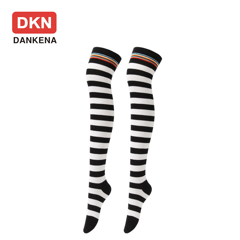 DANKENA Thin Zebra Stripes Thigh High Socks Over the Knee Stockings Long Women Socks